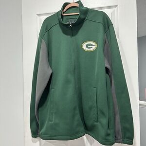 NFL Licensed Men's XXL Greenbay Packers Full‎ Zip Fleece Woven Long Sleeve EUC